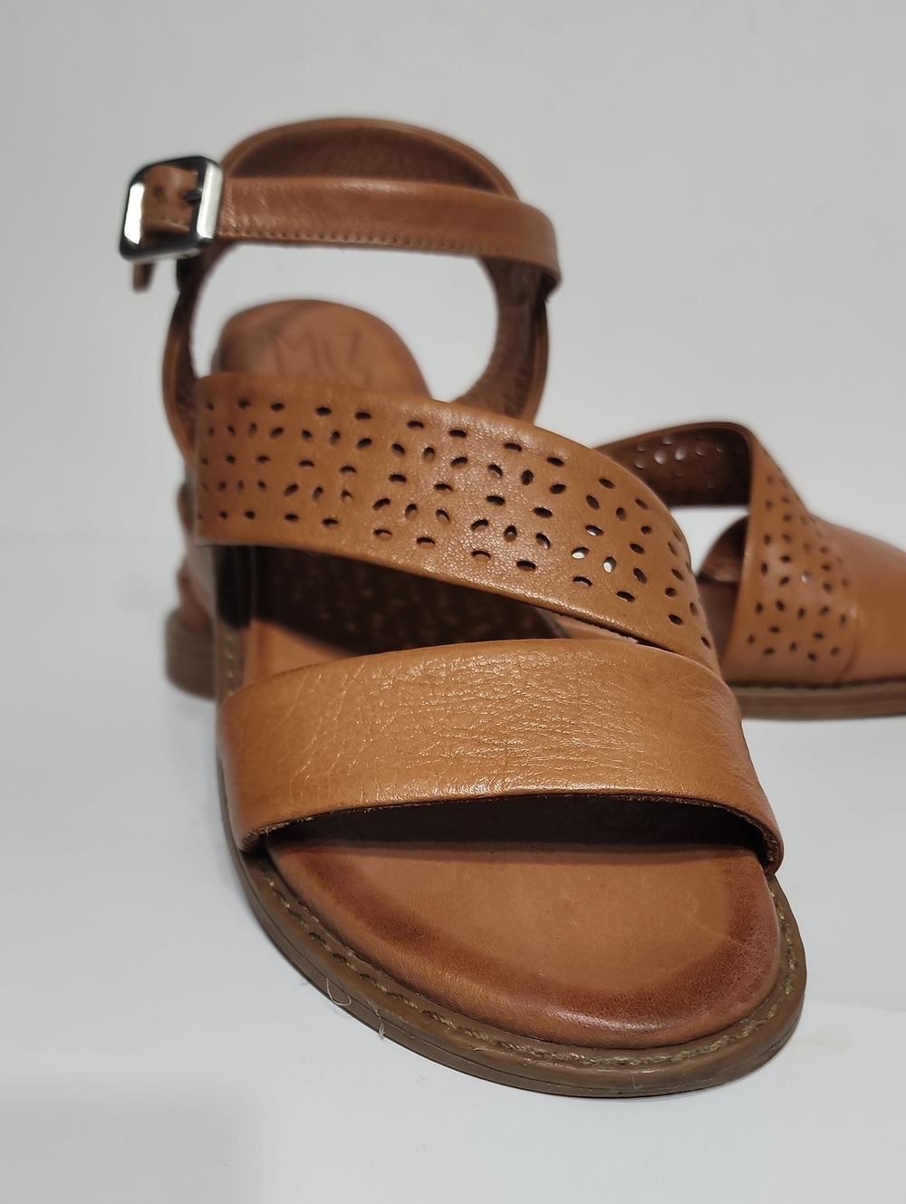 Miz Mooz Cognac Hazel Perforated Leather Strappy Sandals Size 38 - Picture 6 of 12